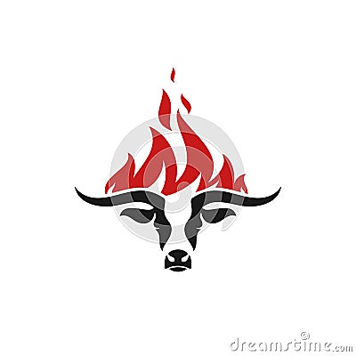 Barbecue grill. Logo. Isolated bull head with fire Vector Illustration